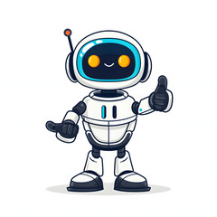 ロボットAIがthumbs up, いいねと親指を立ててgoodポーズしているイラスト