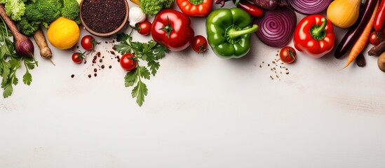 Top view of healthy fresh organic colorful fruits and vegetables