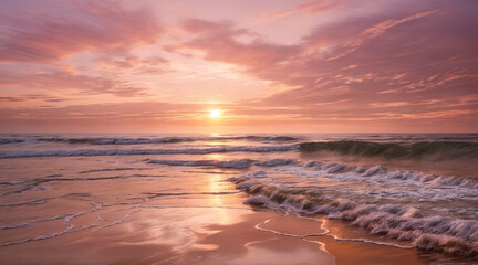 Fototapeta na wymiar Seascape at sunset. AI