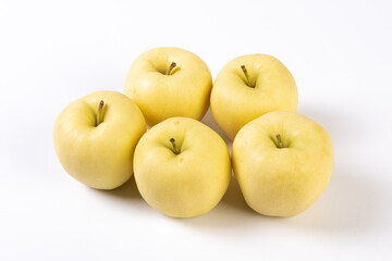 fresh yellow apples isolated on white background.