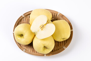 fresh yellow apples isolated on white background.
