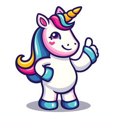 ユニコーンがthumbs up, いいねと親指を立ててgoodポーズしているイラスト