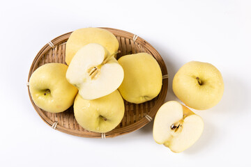 fresh yellow apples isolated on white background.
