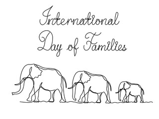International Day of Families. The elephant family. continuous one line art hand drawing sketch