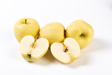 fresh yellow apples isolated on white background.
