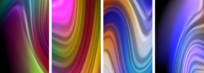 Rainbow color liquid. Wave lines poster set for wallpaper, business card, cover, poster, banner, brochure, header, website