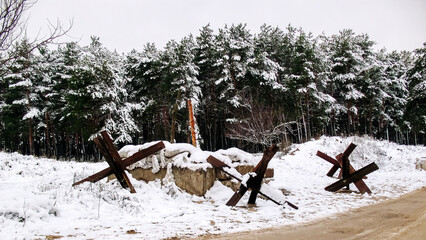 defensive checkpoint in the winter forest