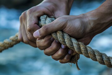 Two Hands Clinging to the Rope, Symbolizing Perseverance and Overcoming Challenges