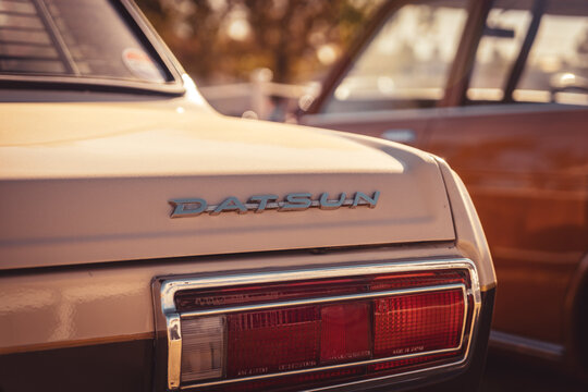 Melbourne, VIC, Australia - Mar 13, 2015: Tail side of the classic Datsun car