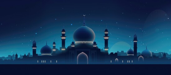 Mosque and the moon at night. Ramadan Kareem greeting card. - obrazy, fototapety, plakaty