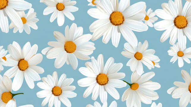 pattern with white daisies on blue background, floral wallpaper