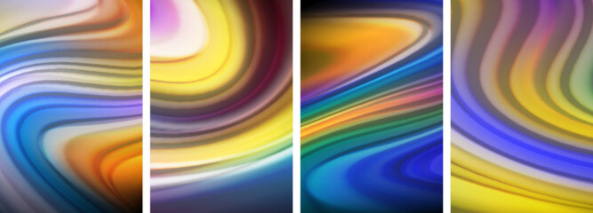 Rainbow color liquid. Wave lines poster set for wallpaper, business card, cover, poster, banner, brochure, header, website