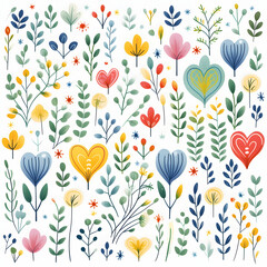 pattern with colorful wildflowers and leaves