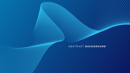 Abstract glowing wave lines on dark blue background. Dynamic wave pattern. Modern flowing wavy lines. Futuristic technology concept. Suit for banner, poster, cover, brochure, flyer, website