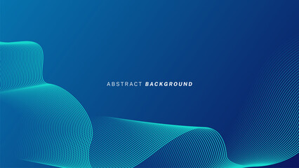 Abstract glowing wave lines on dark blue background. Dynamic wave pattern. Modern flowing wavy lines. Futuristic technology concept. Suit for banner, poster, cover, brochure, flyer, website - obrazy, fototapety, plakaty
