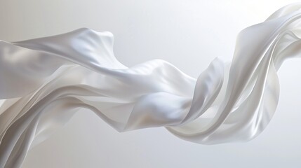 Craft an enchanting scene of a silk ribbon elegantly cascading against a pristine white backdrop.