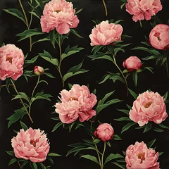 Schilderijen op glas pink and black flowers © torrentsd2