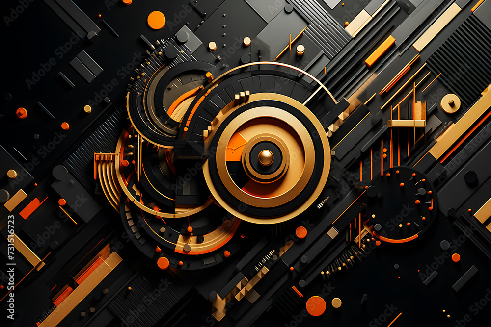 Poster 3d illustration of a pattern in the form of a metal, technological plating of a spaceship or a robot. Abstract Graphics in the style of computer games, generative ai