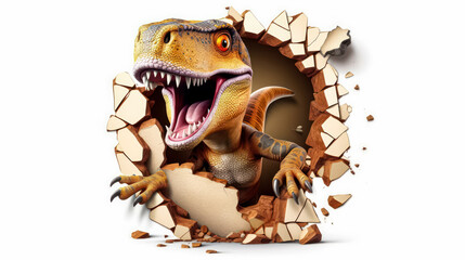 Obraz premium An impressive rear illustration of a tyrannosaurus bursting out of a sheet of paper