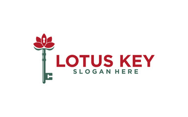 Lotus with key logo icon. knowledge sign. Vector illustration.