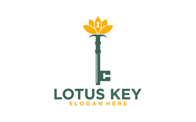 Lotus with key logo icon. knowledge sign. Vector illustration.