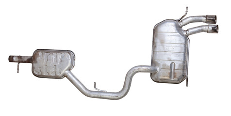 Car exhaust system on a white isolated background with a muffler for welding and car tuning....