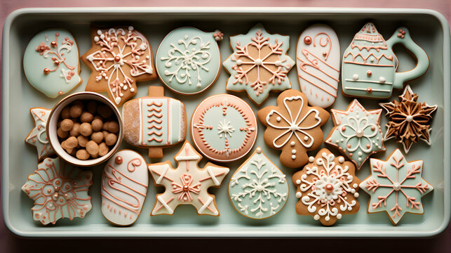 gingerbread cookies in box, top view