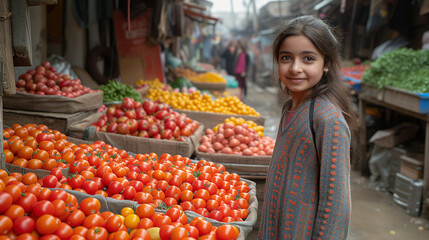 Obraz premium Girl on street market.