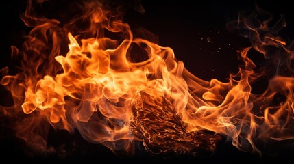Fire flames on black background