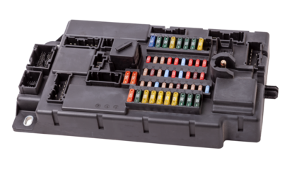 Automotive fuses box in different colors and each color is responsible for the specific value of the protection defined in amperes. Catalog of spare parts.