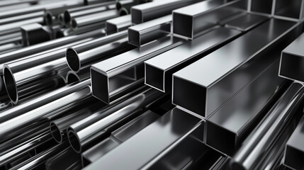  A variety of metal pipes and tubes, reflecting light and creating a pattern.