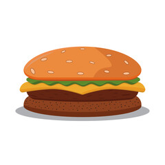 Delicious burger. Flat icon, logo or sticker for your design, menu, website, promotional items, vector Burger with flag above logo template icon, isolated on white background
