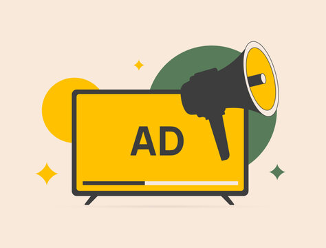 CTV Advertising concept. Connected TV AD native media marketing. Data-Driven tv campaigns with programmatic ctv advertising. Vector illustration isolated on white background with icons