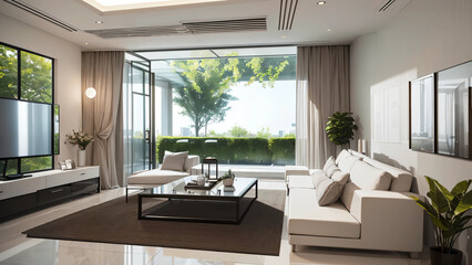 Fototapeta premium modern living room with fireplace