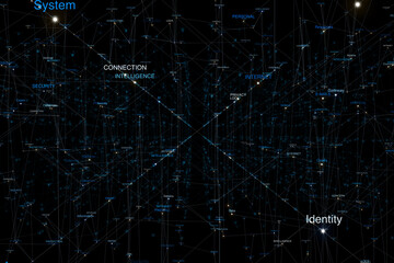 Obraz premium Digital computer network cyberspace word cloud with lines illustration.