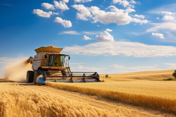 Fototapeta premium Harvesting a wheat field,, Harvesting wheat in rural landscape