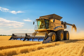 Harvesting a wheat field,, Harvesting wheat in rural landscape
