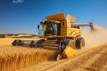 Obraz premium Harvesting a wheat field,, Harvesting wheat in rural landscape