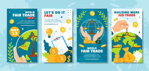 Fair Trade Day Social Media Stories Flat Cartoon Hand Drawn Templates Background Illustration - obrazy, fototapety, plakaty
