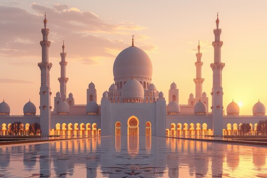 beautiful mosque against a pure serene and divine atmosphere professional photography