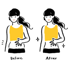 ダイエットに成功した女性のイラスト ビフォーアフター