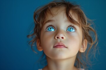 Blue-themed Innocence: Child's Upward Glance