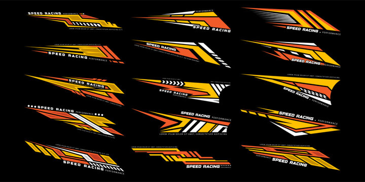 Wrap design for car vectors. Sports stripes, car stickers. Racing decals for tuning. Vector illustration