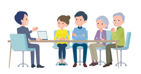 夫婦両親を相手に打ち合わせするビジネスシーン。