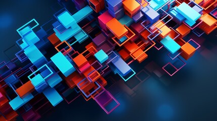 Dynamic multicolored tech background: vibrant 3d geometric structure in clean, modern design -...