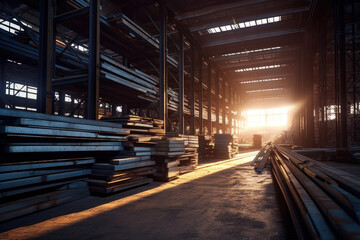 Steel, Steel in industrial warehouse. - obrazy, fototapety, plakaty