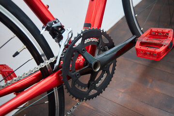 Details of a sports bike in close-up. A road bike for cycling or triathlon