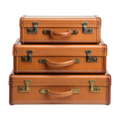 Leather Suitcase Stack Displayed on White Background