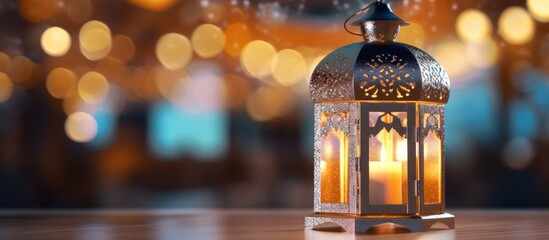 Ramadan Kareem lantern in front of mosque - obrazy, fototapety, plakaty
