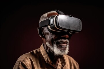 Portrait of a senior African American man wearing a virtual reality headset